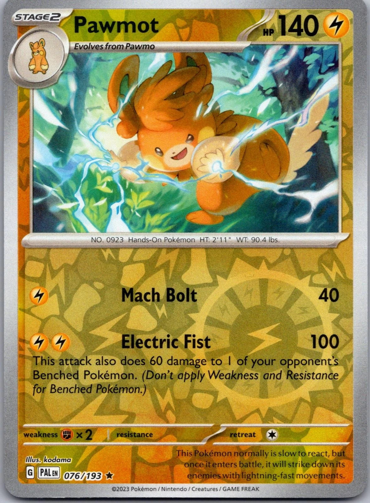 Pawmot 076/193 Rare Paldea Evolved Pokemon Reverse Holo