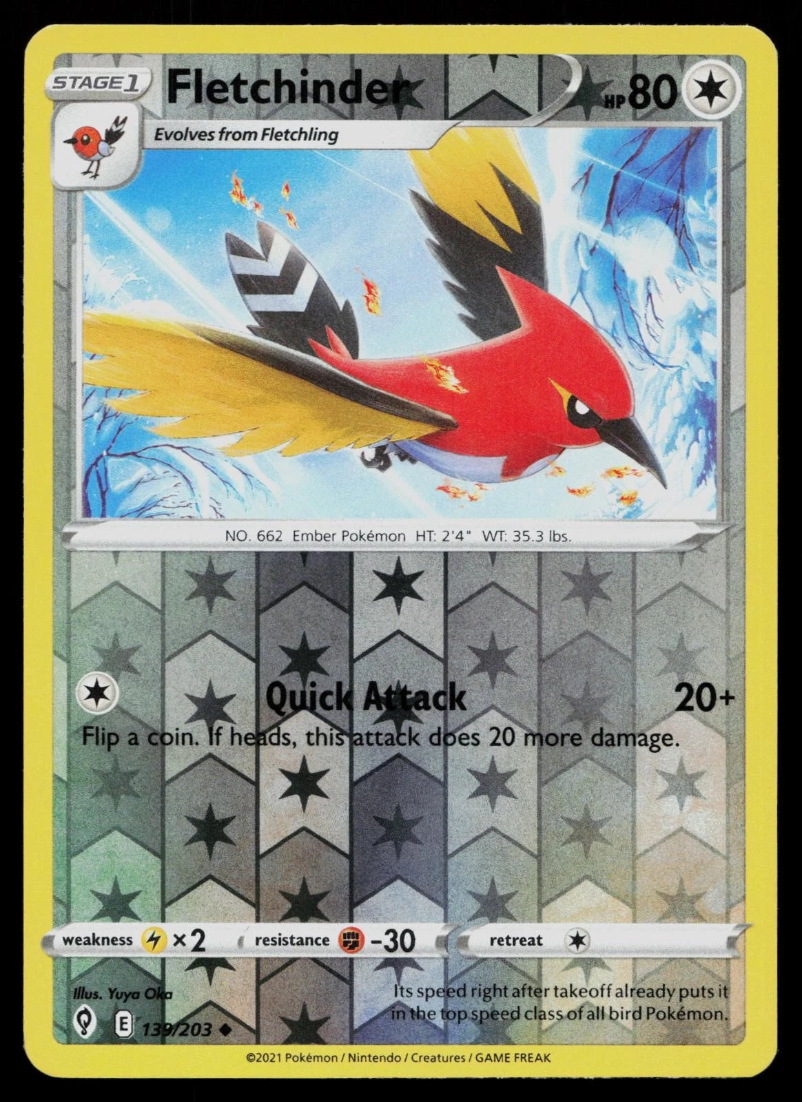 FLETCHINDER 139/203 UNCOMMON EVOLVING SKIES POKEMON REVERSE HOLO