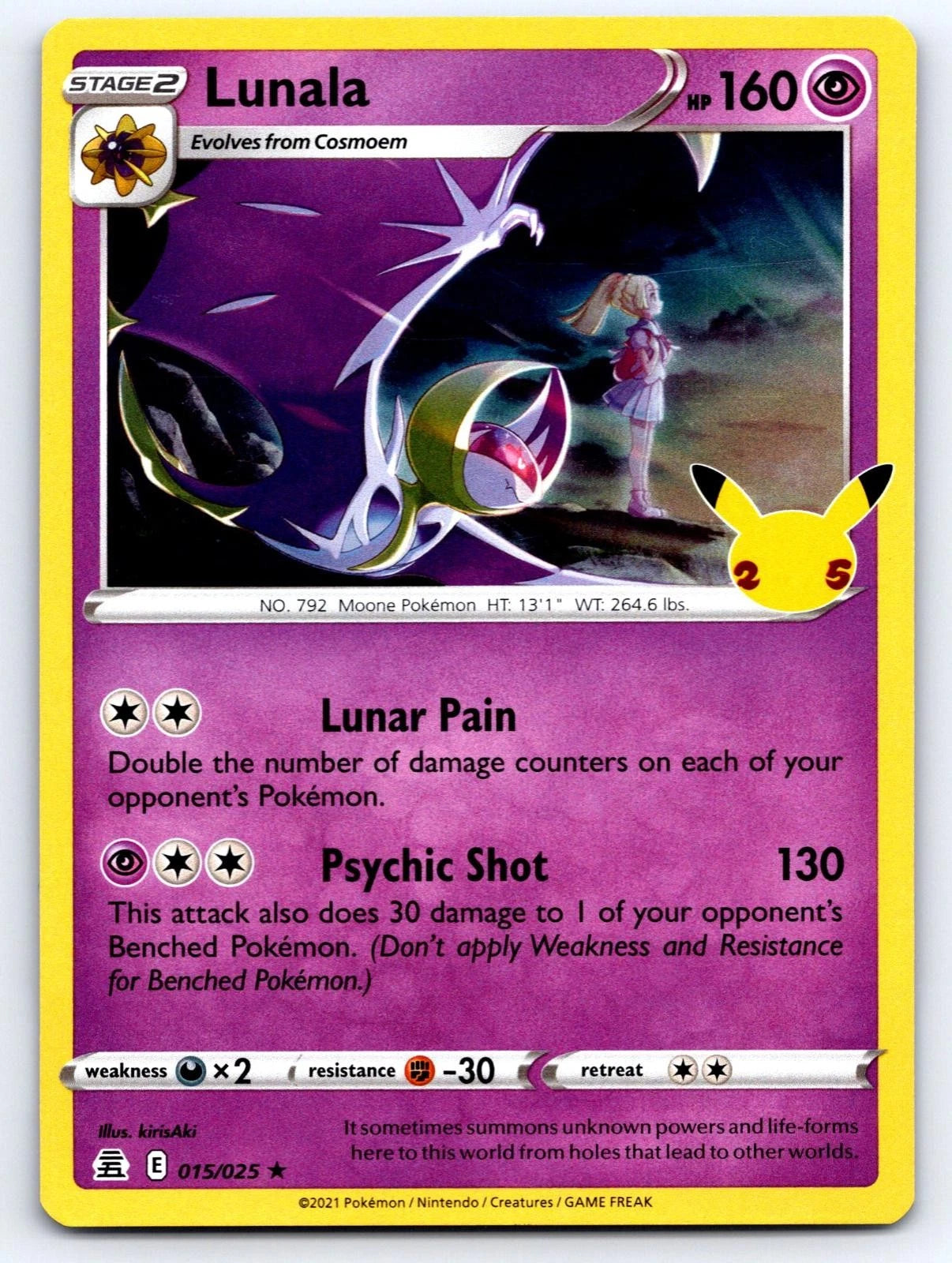 Lunala 015/025 Holo Rare Celebrations Pokemon Holo