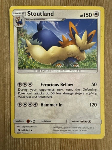 Stoutland 105/149 - Non-Holo RARE Sun & Moon Base Set - NM